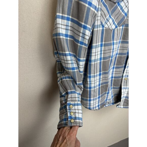 Comfort Outfitter Quilted Flannel Jacket Adult XL Blue Gray Plaid Pearl Snap - Picture 3 of 14